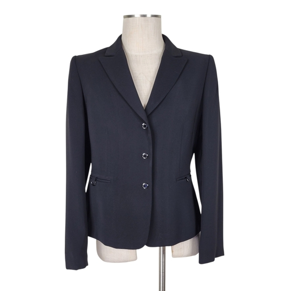 Tahari ASL Midi Skirt Suit Size 8 Black Snap Closure Slip Pockets Side Slit - Picture 2 of 13